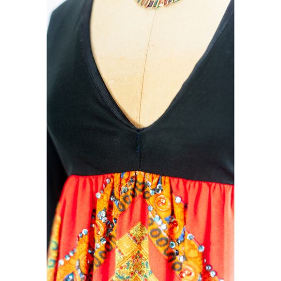 Vintage 70s Amazing Bohemian Groovy Empire Waist Hostess Dress, Saks 5th Ave. S - Picture 7 of 15